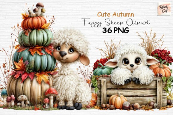 Download Cute Autumn Fuzzy Sheep Clipart PNG - Premium Bundle