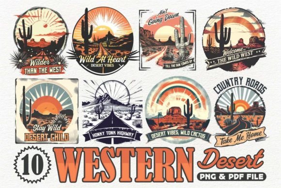 Download Western Desert T-shirt Design Bundle - Design Collection