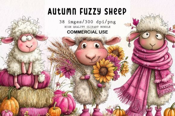 Download Cute Autumn Fuzzy Sheep PNG Clipart - Premium Bundle
