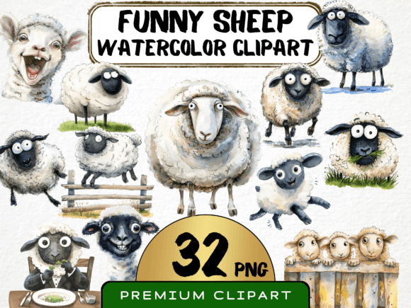 Download Funny Sheep Characters WatercolorClipart - Premium Resources