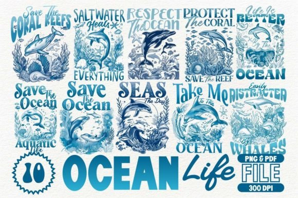 Download Ocean Life T-shirt Design Bundle - Design Collection
