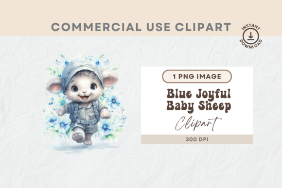 Download Watercolour Blue Floral Baby Sheep Png - Sheep Collection