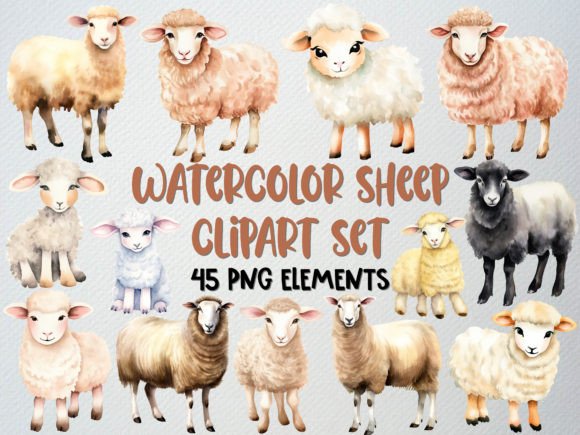 Download Watercolor Sheep Clipart Set, Lamb Png - Sheep Collection