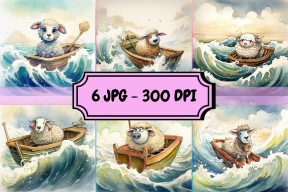 Download Watercolor Sheep on a Boat Bundle - Sheep Collection